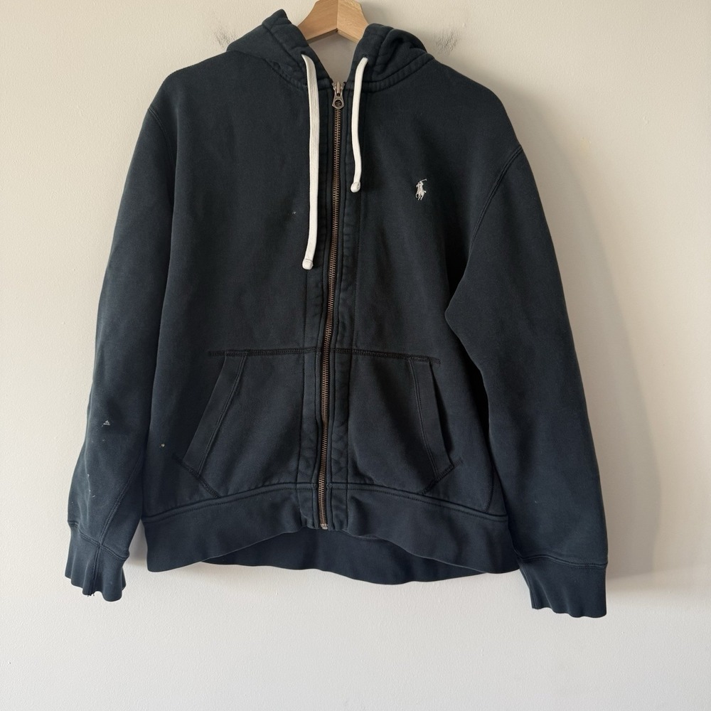 VTG Polo Ralph Lauren Hoodie Men's Sz XL Heavyweight Cotton Navy STAINS READ!
